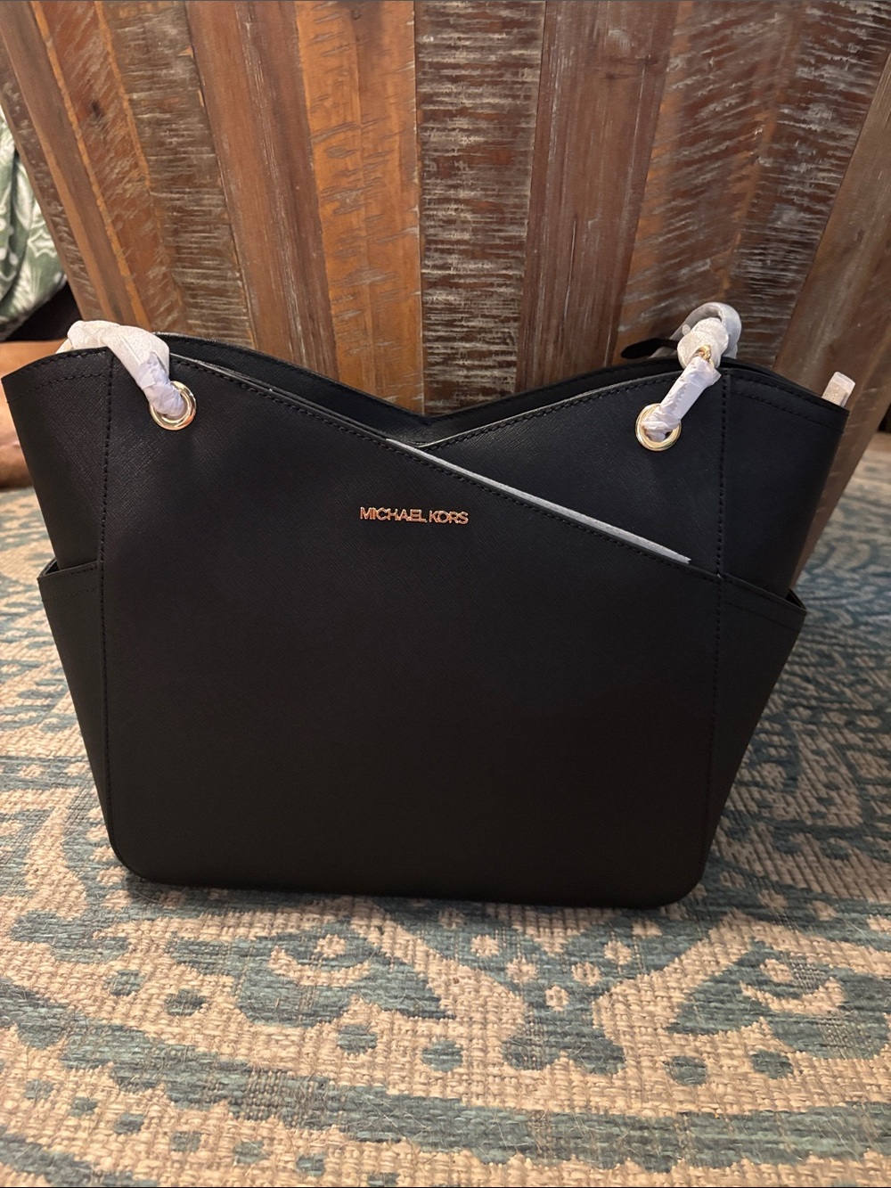 Michael Kors Black Saffiano Tote with Gold Hardware